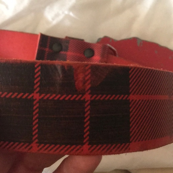 McQueen plaid stamped red leather belt - Picture 4 of 4
